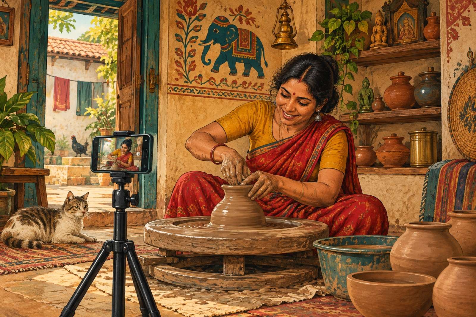 Illustration of Artisan At Work: Let viewers watch pottery, weaving, embroidery or woodworking while you explain the process.