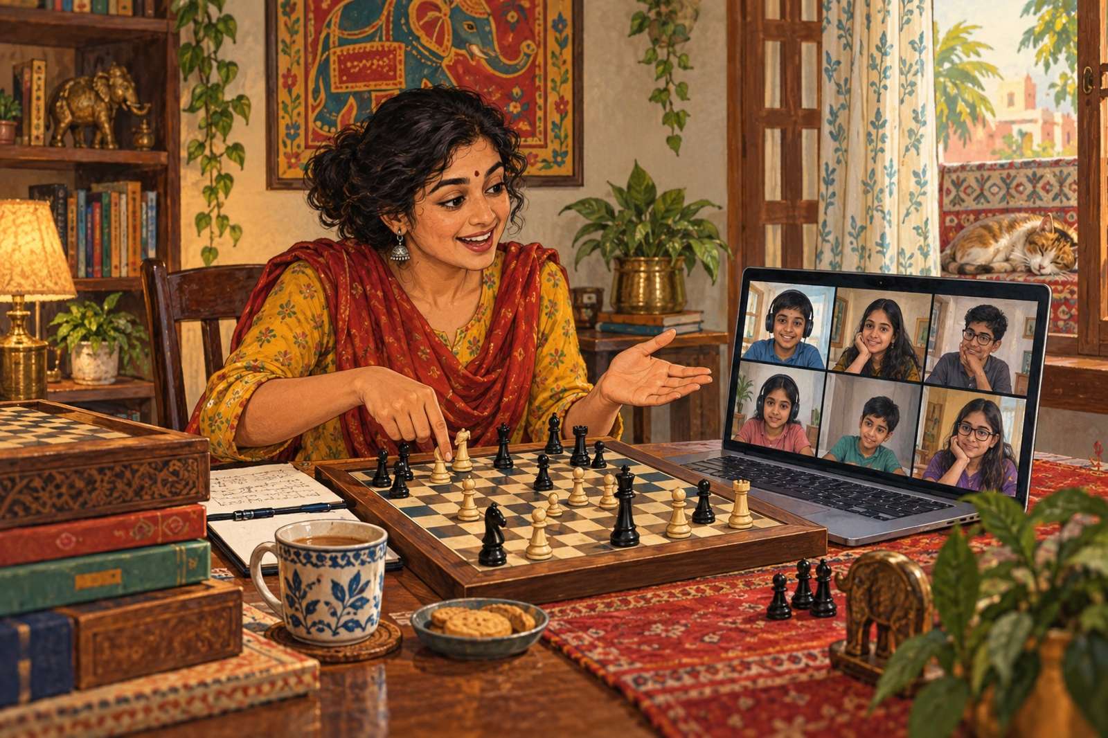 Illustration of Board-Game / Chess Club: Host games, explain rules or analyse chess positions together.