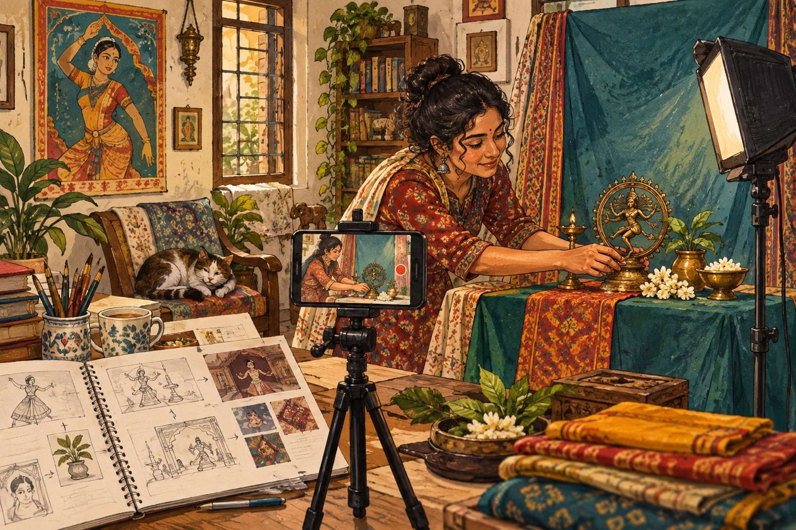 Illustration of Backstage With a Creator: Show how you prepare a shoot, exhibition or performance, from early ideas to the final setup.
