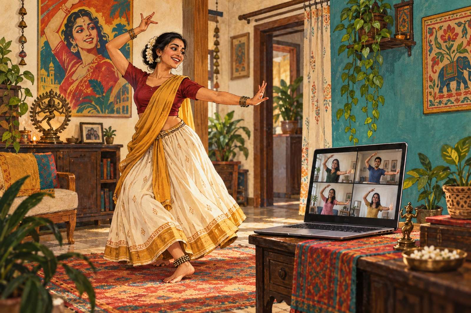 Illustration of Bollywood Dance Workshop: Teach a dance routine with an instructor and music you have permission to use.