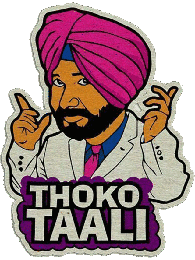 Die-cut sticker of a grinning sardar ji clapping — "thoko taali", welcome aboard.